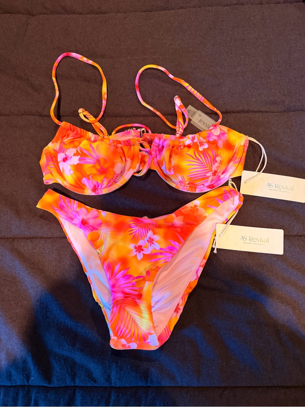AS Revival Tropical Floral Bikini Set — Neon Orange & Pink